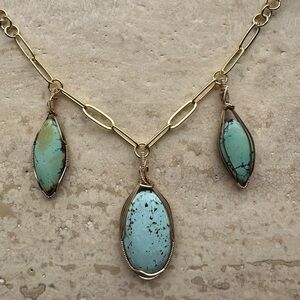 14k Gold Filled Gypsy Boho Turquoise Angel Paperclip Necklace